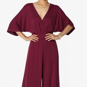 Women's Plum V-Neck Surplice Jumpsuit Stretchy Soft
